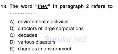 İleri Okuma Ve Yazma Becerileri 2 2013 - 2014 Ara Sınavı 13.Soru
