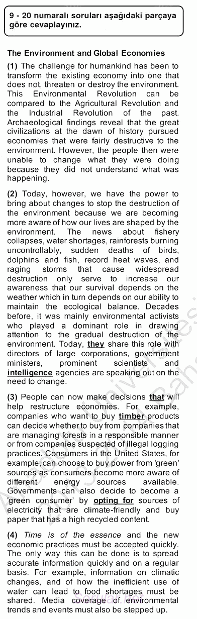 İleri Okuma Ve Yazma Becerileri 2 2013 - 2014 Ara Sınavı 9.Soru