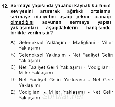 Spor Finansmanı 2013 - 2014 Dönem Sonu Sınavı 12.Soru