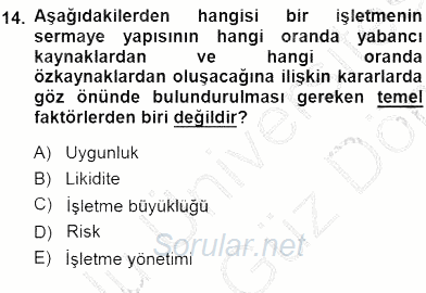Spor Finansmanı 2013 - 2014 Dönem Sonu Sınavı 14.Soru