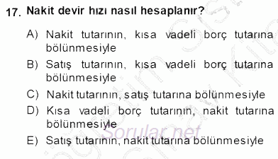 Spor Finansmanı 2013 - 2014 Dönem Sonu Sınavı 17.Soru