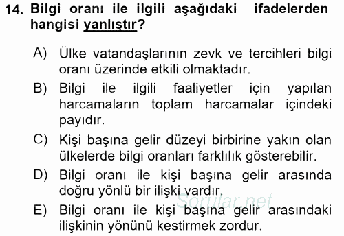 Bilgi Ekonomisi 2017 - 2018 Ara Sınavı 14.Soru