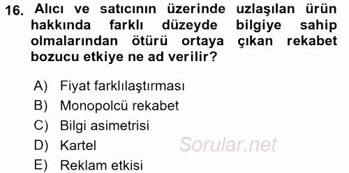 Bilgi Ekonomisi 2017 - 2018 Ara Sınavı 16.Soru