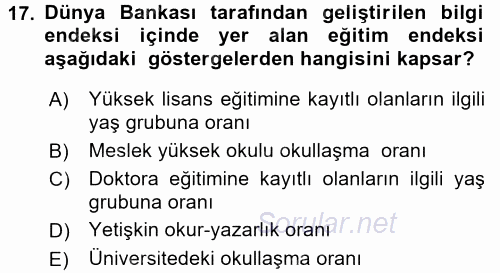 Bilgi Ekonomisi 2017 - 2018 Ara Sınavı 17.Soru