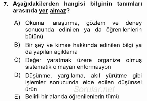 Bilgi Ekonomisi 2017 - 2018 Ara Sınavı 7.Soru
