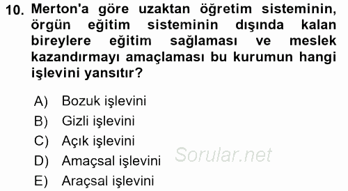 Modern Sosyoloji Tarihi 2015 - 2016 Ara Sınavı 10.Soru