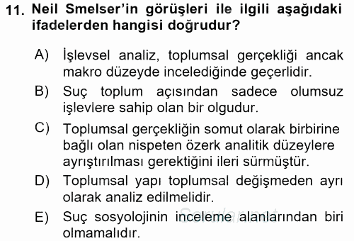 Modern Sosyoloji Tarihi 2015 - 2016 Ara Sınavı 11.Soru