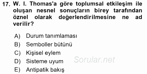 Modern Sosyoloji Tarihi 2015 - 2016 Ara Sınavı 17.Soru