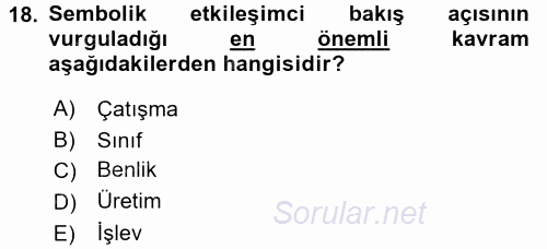 Modern Sosyoloji Tarihi 2015 - 2016 Ara Sınavı 18.Soru