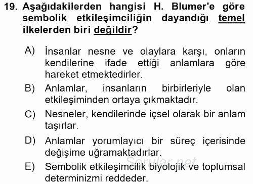 Modern Sosyoloji Tarihi 2015 - 2016 Ara Sınavı 19.Soru