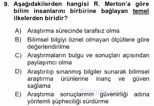 Modern Sosyoloji Tarihi 2015 - 2016 Ara Sınavı 9.Soru