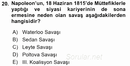 Siyasi Tarih 1 2016 - 2017 Ara Sınavı 20.Soru