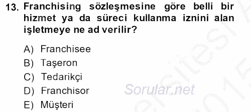 Girişimcilik ve İş Kurma 2014 - 2015 Dönem Sonu Sınavı 13.Soru