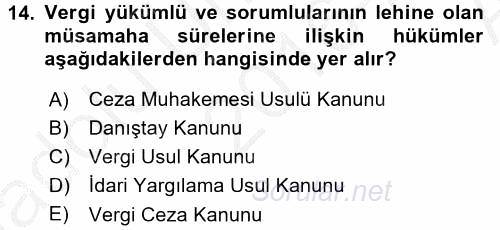 Vergi Usul Hukuku 2016 - 2017 Ara Sınavı 14.Soru