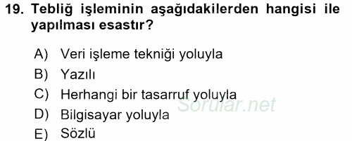 Vergi Usul Hukuku 2016 - 2017 Ara Sınavı 19.Soru