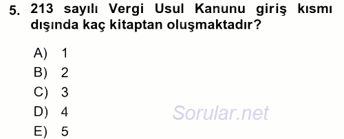 Vergi Usul Hukuku 2016 - 2017 Ara Sınavı 5.Soru
