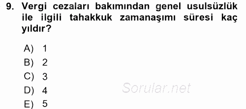 Vergi Usul Hukuku 2016 - 2017 Ara Sınavı 9.Soru