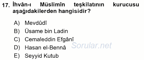 İslam Mezhepleri Tarihi 2017 - 2018 Dönem Sonu Sınavı 17.Soru