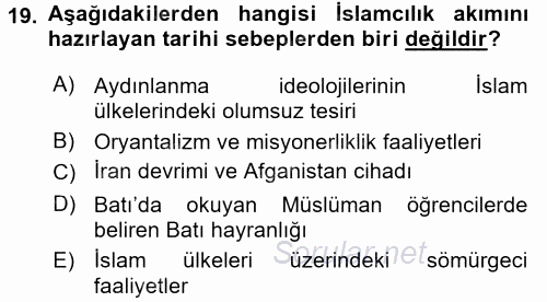 İslam Mezhepleri Tarihi 2017 - 2018 Dönem Sonu Sınavı 19.Soru