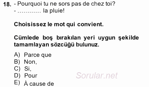 Fransızca 1 2014 - 2015 Tek Ders Sınavı 18.Soru