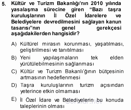 Kültürel Miras Yönetimi 2014 - 2015 Tek Ders Sınavı 5.Soru