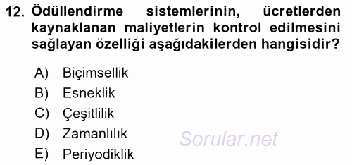 Ücret ve Ödül Yönetimi 2015 - 2016 Dönem Sonu Sınavı 12.Soru