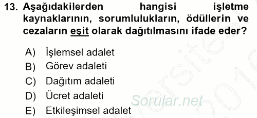 Ücret ve Ödül Yönetimi 2015 - 2016 Dönem Sonu Sınavı 13.Soru