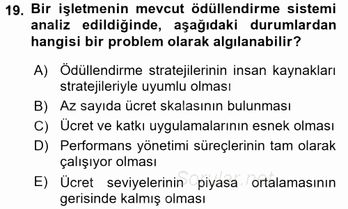 Ücret ve Ödül Yönetimi 2015 - 2016 Dönem Sonu Sınavı 19.Soru