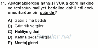 Envanter ve Bilanço 2012 - 2013 Tek Ders Sınavı 11.Soru