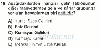 Envanter ve Bilanço 2012 - 2013 Tek Ders Sınavı 15.Soru