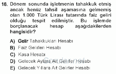 Envanter ve Bilanço 2012 - 2013 Tek Ders Sınavı 16.Soru