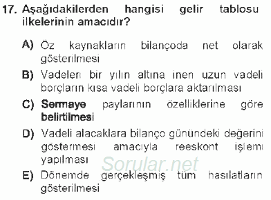 Envanter ve Bilanço 2012 - 2013 Tek Ders Sınavı 17.Soru