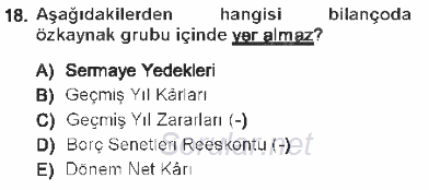 Envanter ve Bilanço 2012 - 2013 Tek Ders Sınavı 18.Soru