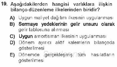 Envanter ve Bilanço 2012 - 2013 Tek Ders Sınavı 19.Soru