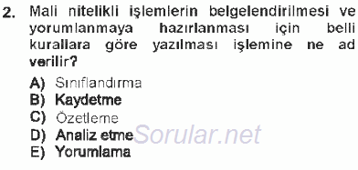 Envanter ve Bilanço 2012 - 2013 Tek Ders Sınavı 2.Soru