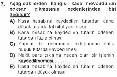 Envanter ve Bilanço 2012 - 2013 Tek Ders Sınavı 7.Soru