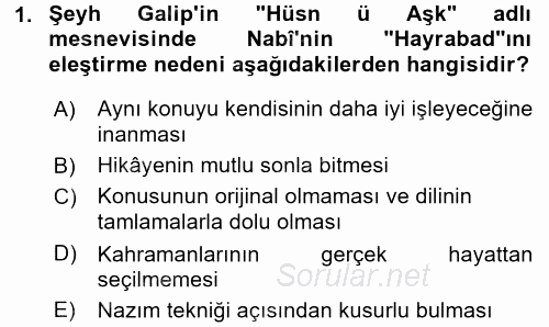 Eleştiri Tarihi 2017 - 2018 Dönem Sonu Sınavı 1.Soru