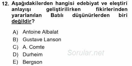 Eleştiri Tarihi 2017 - 2018 Dönem Sonu Sınavı 12.Soru