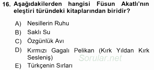 Eleştiri Tarihi 2017 - 2018 Dönem Sonu Sınavı 16.Soru