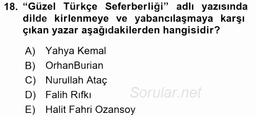 Eleştiri Tarihi 2017 - 2018 Dönem Sonu Sınavı 18.Soru