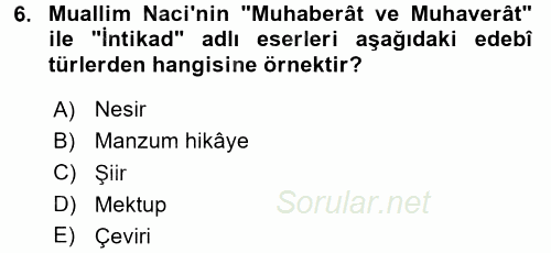 Eleştiri Tarihi 2017 - 2018 Dönem Sonu Sınavı 6.Soru