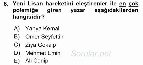 Eleştiri Tarihi 2017 - 2018 Dönem Sonu Sınavı 8.Soru