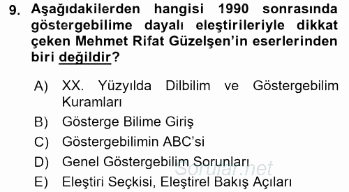Eleştiri Tarihi 2017 - 2018 Dönem Sonu Sınavı 9.Soru