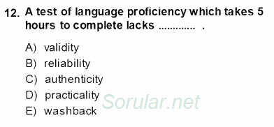 Yabancı Dil Öğretiminde Ölçme Ve Değerlendirme 1 2013 - 2014 Ara Sınavı 12.Soru
