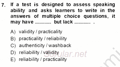Yabancı Dil Öğretiminde Ölçme Ve Değerlendirme 1 2013 - 2014 Ara Sınavı 7.Soru