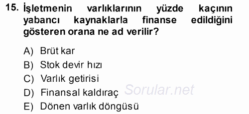 Perakende Yönetimi 2014 - 2015 Tek Ders Sınavı 15.Soru
