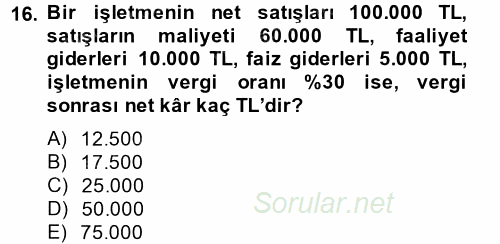 Perakende Yönetimi 2014 - 2015 Tek Ders Sınavı 16.Soru