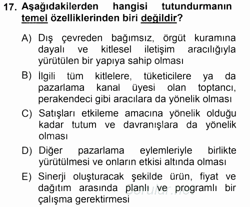 Perakende Yönetimi 2014 - 2015 Tek Ders Sınavı 17.Soru