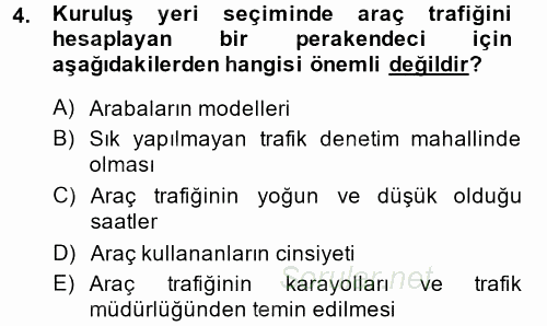 Perakende Yönetimi 2014 - 2015 Tek Ders Sınavı 4.Soru
