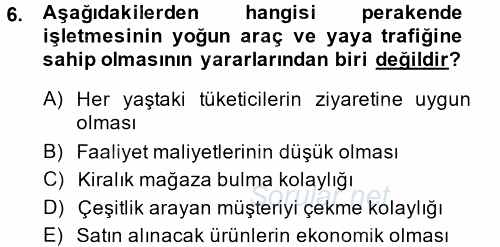 Perakende Yönetimi 2014 - 2015 Tek Ders Sınavı 6.Soru